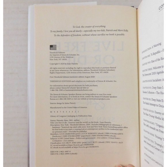 Live Free or Die by Sean Hannity 1st Edition 2020 Hardback Jacket - Picture 6 of 6
